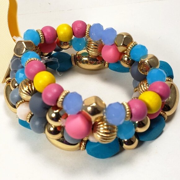 Sophia & Kate Women’s 4-Piece Gold & Colorful Bead Stretch Bracelets Set Jewelry - Picture 5 of 12